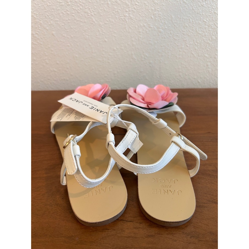 Janie and Jack Girls White Pink Flower T-Strap Sandals Easter Shoes 4K NEW - Picture 5 of 7